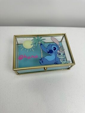 NEW Disney x Stitch Ohana Hawaii Glass Jewelry Case Kawaii Treasure Shadow Box